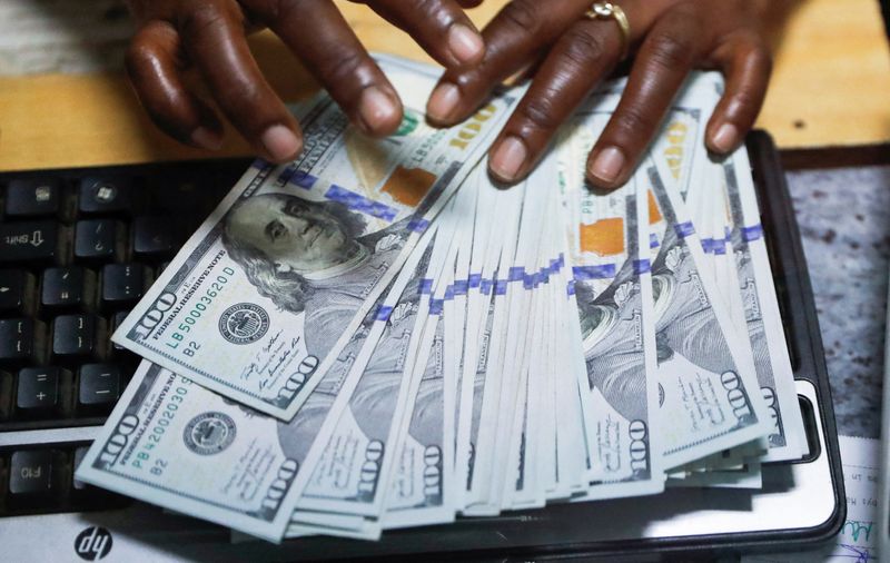 © Reuters. FILE PHOTO: A teller sorts U.S. dollar banknotes inside the cashier's booth at a forex exchange bureau in downtown Nairobi, Kenya February 16, 2024. REUTERS/Thomas Mukoya/File photo